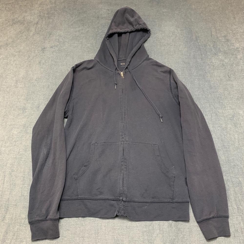 Uniqlo Hoodie Mens Medium Black Cotton Full Zip Drawstring Casual Winter Outdoor